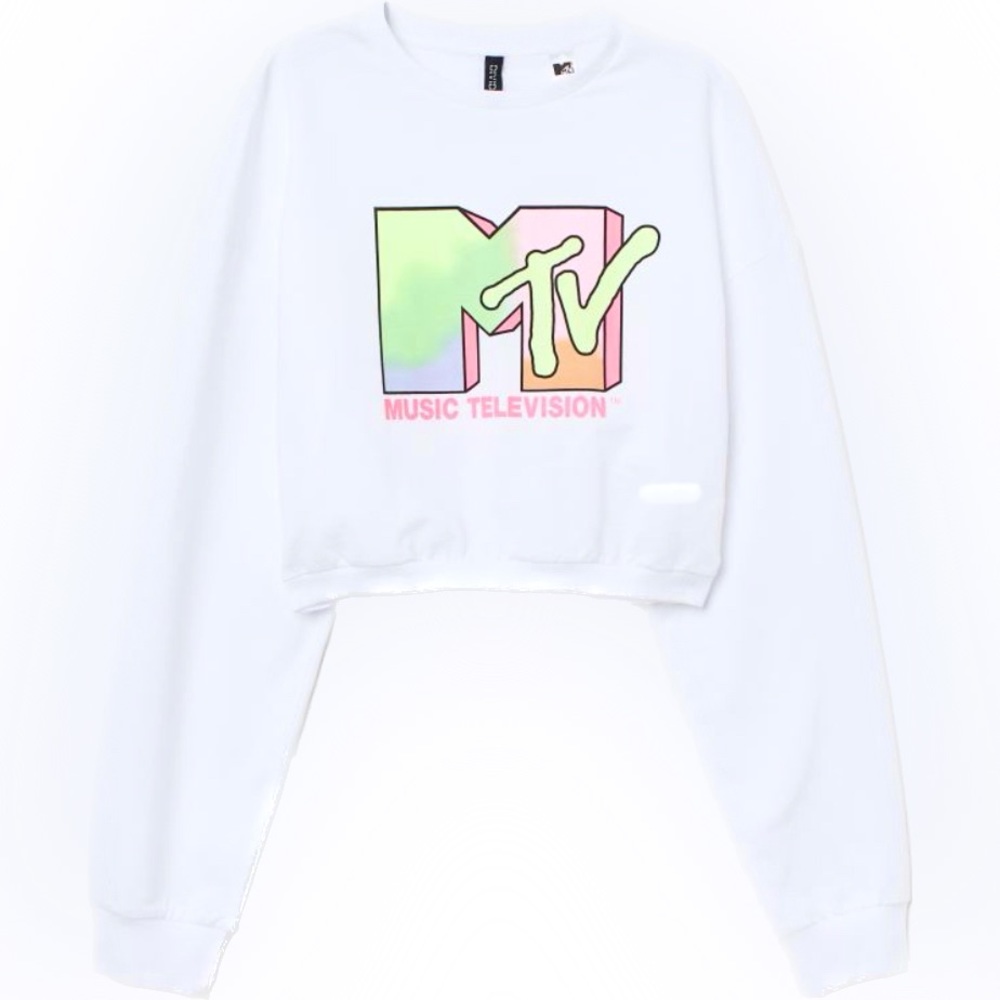 🚨H&M Divided🚨 MTV 80s 90s neon retro long sleeve crop ✨EUC✨